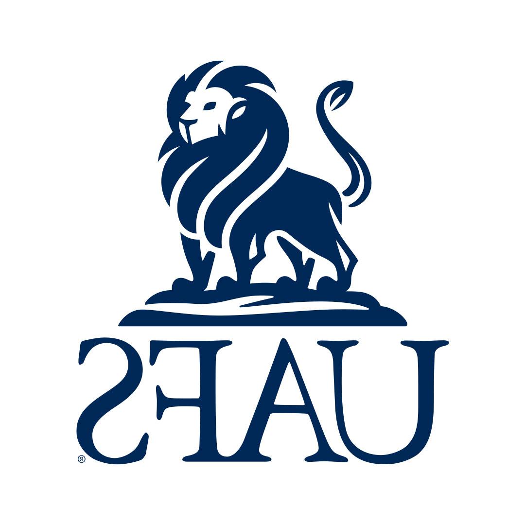 UAFS lion logo in blue with white background